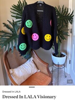 Dressed In LALA Black Smiley Face Knit Cardigan